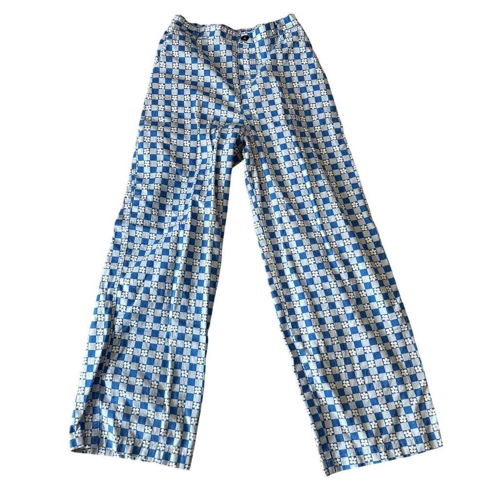 NWOT Blue & White Checkered Flower Pants Women Size Small Medium